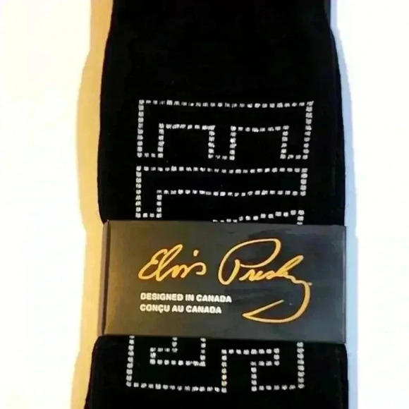 2/$30 BNWT Unisex  Elvis Presley Socks Black ELVIS Silver Block Letters - Picture 1 of 12
